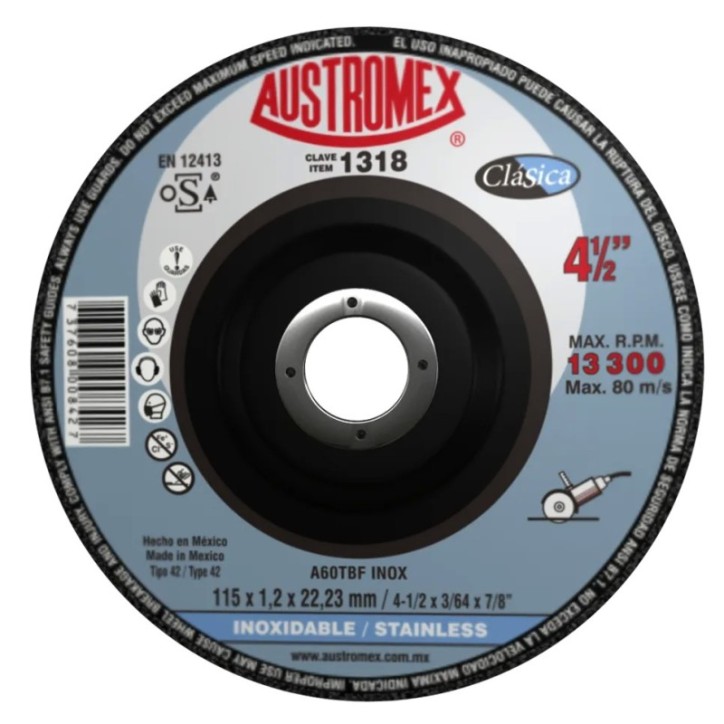 Disco abrasivo para corte de acero inoxidable de 4-1/2 x 0.04 x 7/8 pulg.