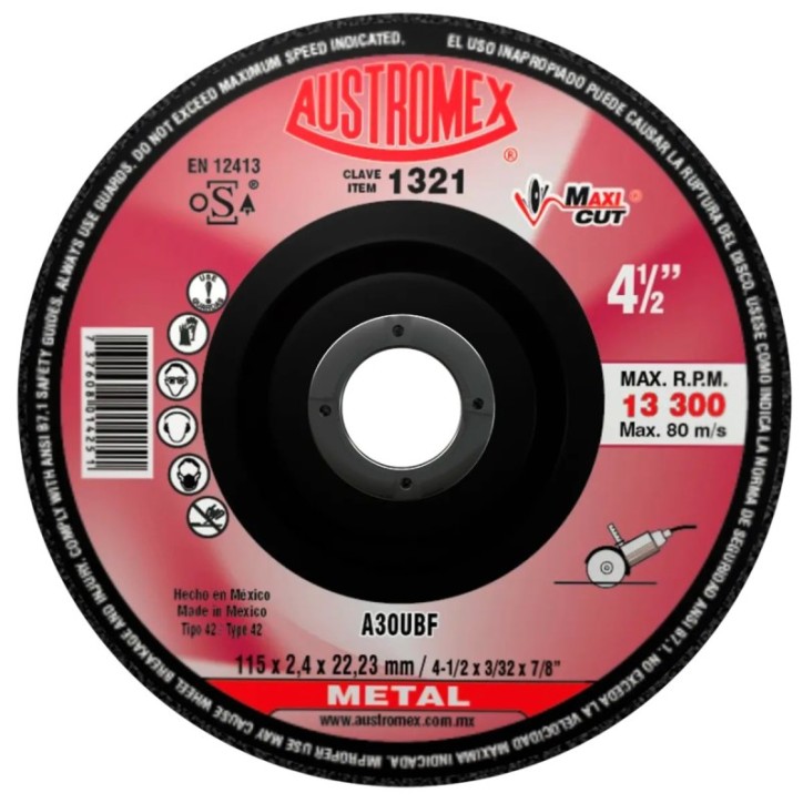 Disco abrasivo para corte de acero, fundición y soldadura de 4-1/2 x 3/32 x 7/8 pulg.