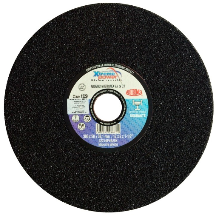 Rueda Abrasiva para desbaste de acero, hierro, soldadura y fundición de 12 x 2 x 1-1/2 pulg.