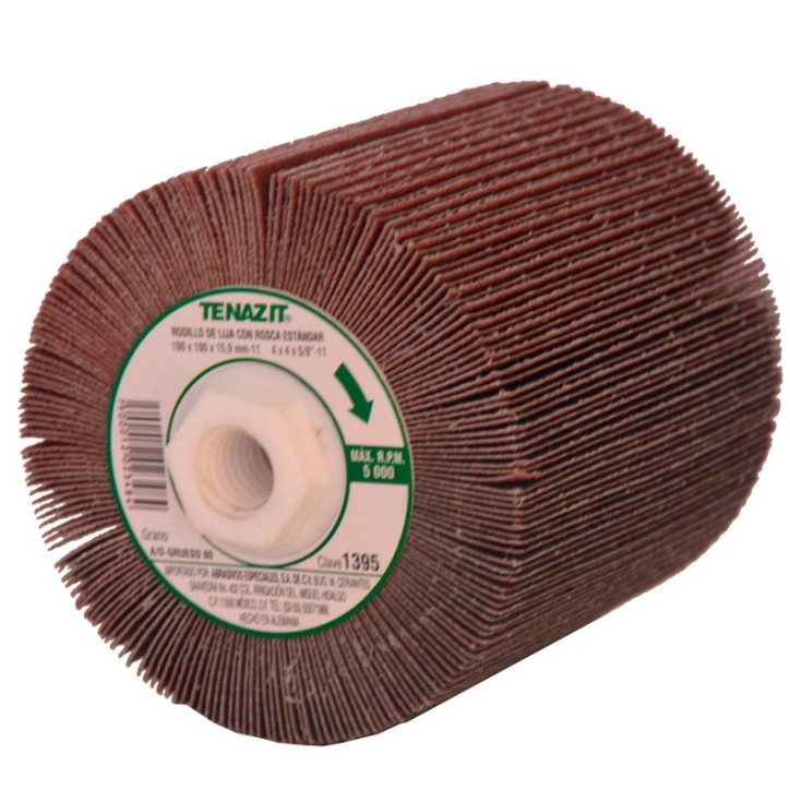 Rodillo de lija de óxido de aluminio, grano 80, de 4 x 4 x 5/8-11 pulg