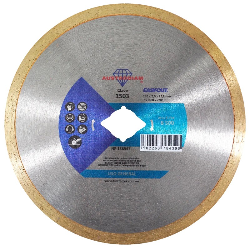 Austromex 1503 Disco de diamante de 7 x 0.08 x 7/8" p/corte de materiales de construcción en general
