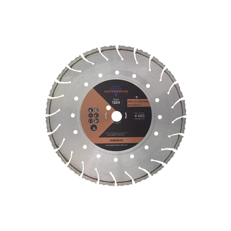 Austromex 1524 Disco de diamante de 14 x 0.110 x 1 pulg. para corte de concreto curado o reforzado