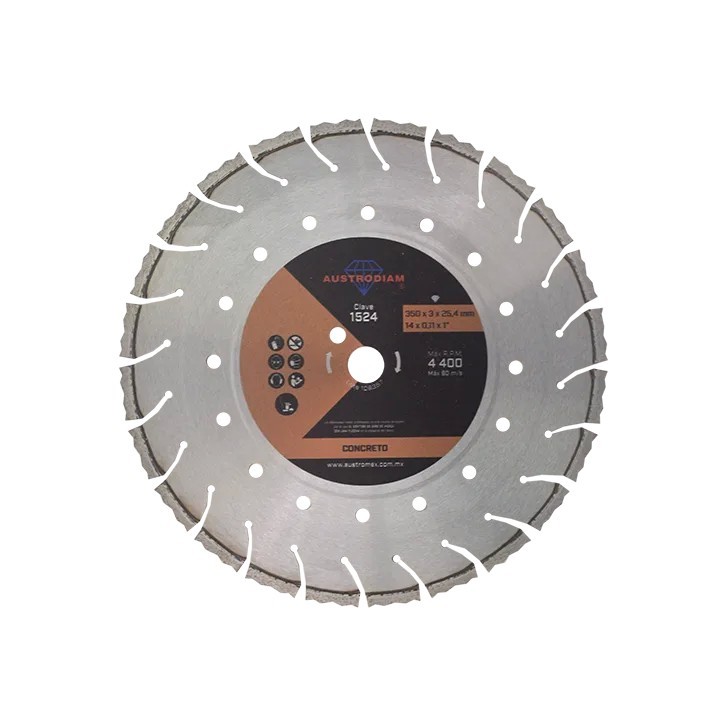 Disco de diamante de 14 x 0.110 x 1 pulg. para corte de concreto curado o reforzado