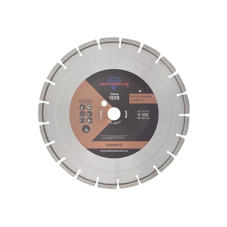 Disco de diamante de 12 x 0.110 x 1 pulg. para corte de concreto curado o reforzado