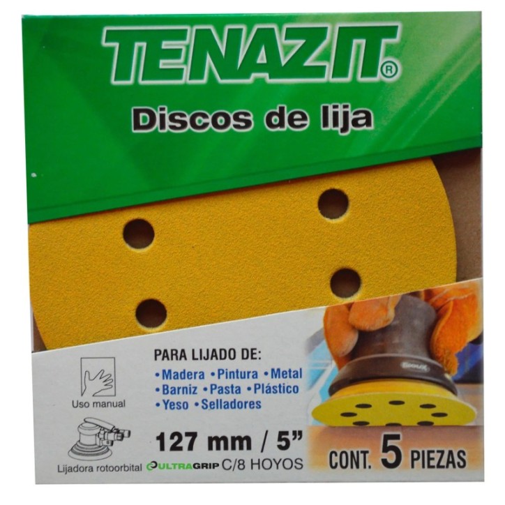 Paquete de 5 discos de lija autoadherible, grano 80, de 5 pulg.