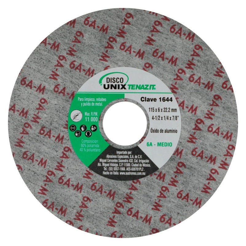 Austromex 1644 Disco unix de óxido de aluminio grano medio de 4-1/2 x 1/4 x 7/8 pulg