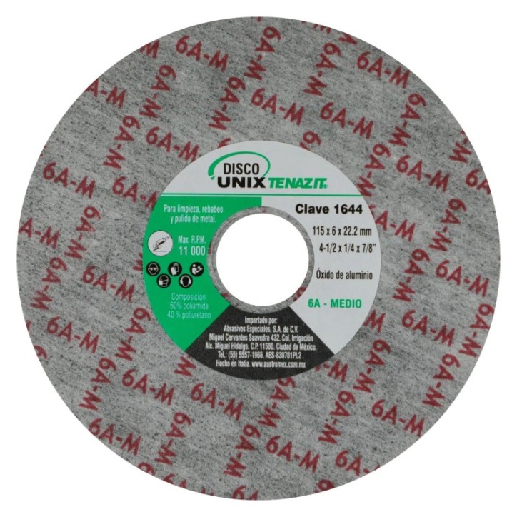 Disco unix de óxido de aluminio grano medio de 4-1/2 x 1/4 x 7/8 pulg