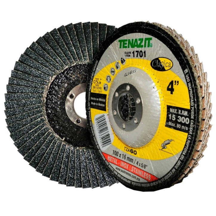 Disco laminado, especificación TZA - 60, grano zirconio, de 4 x 5/8 pulg.