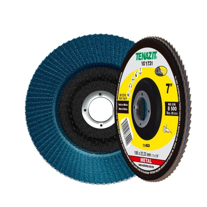 Disco laminado, especificación TZA - 60, grano zirconio, de 7 x 7/8 pulg.