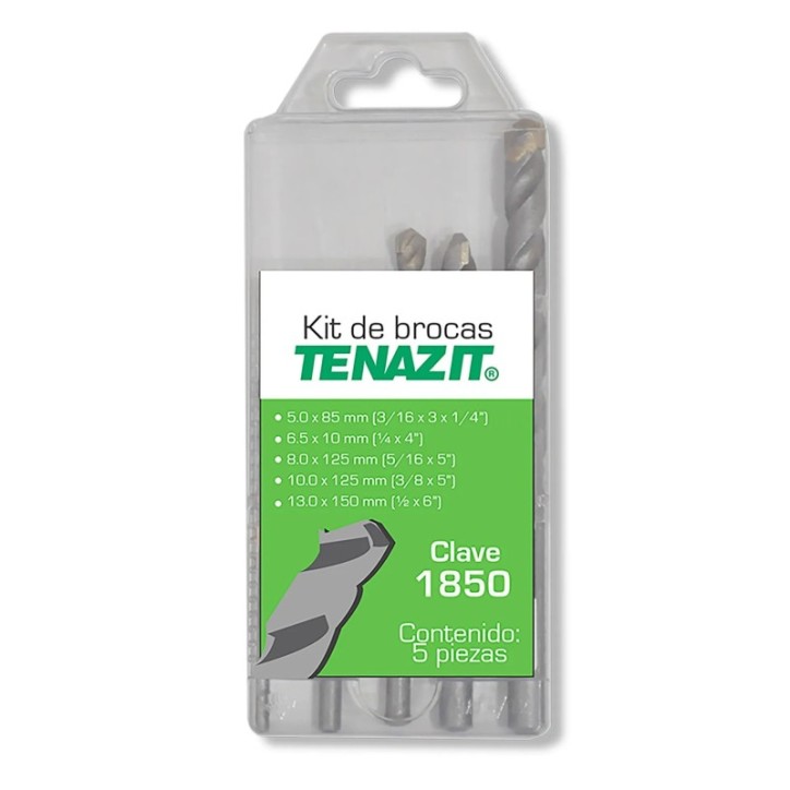 Kit de Brocas para perforación de concreto, tabique, tabicón de 3/16 - 1/4 - 5/16 -3/8 - 1/2 pulg.