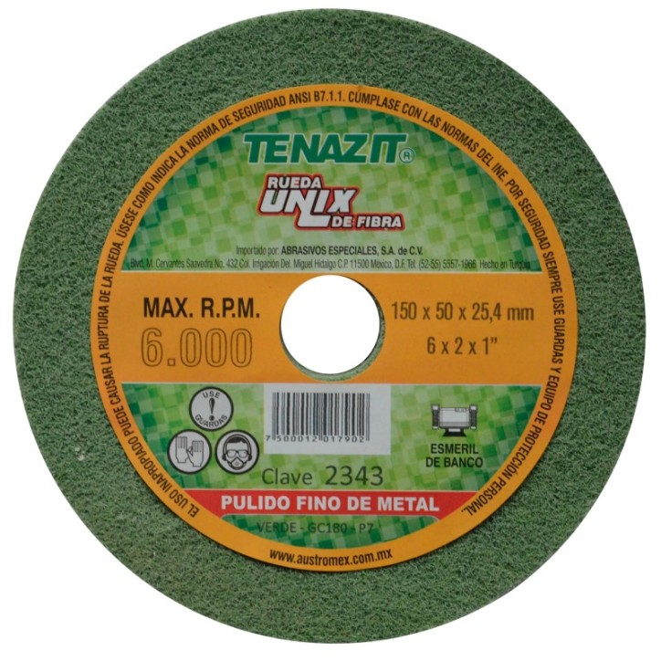 Rueda unix de oxido de aluminio grano 180 de 6 x 2 x 1 pulg.