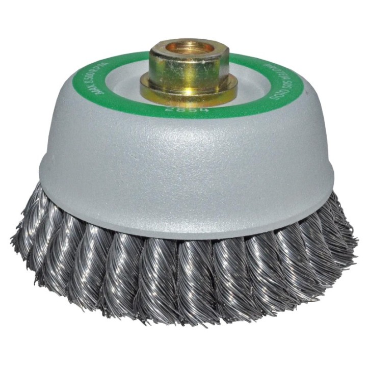 Cepillo tipo copa trenzado de 5 x 0.020 x 5/8-11 pulg. para limpieza de metales