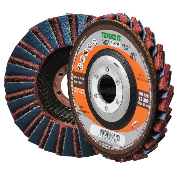Disco laminado de fibra media con lija de zirconio, grano 80 de 4-1/2 x 7/8 pulg