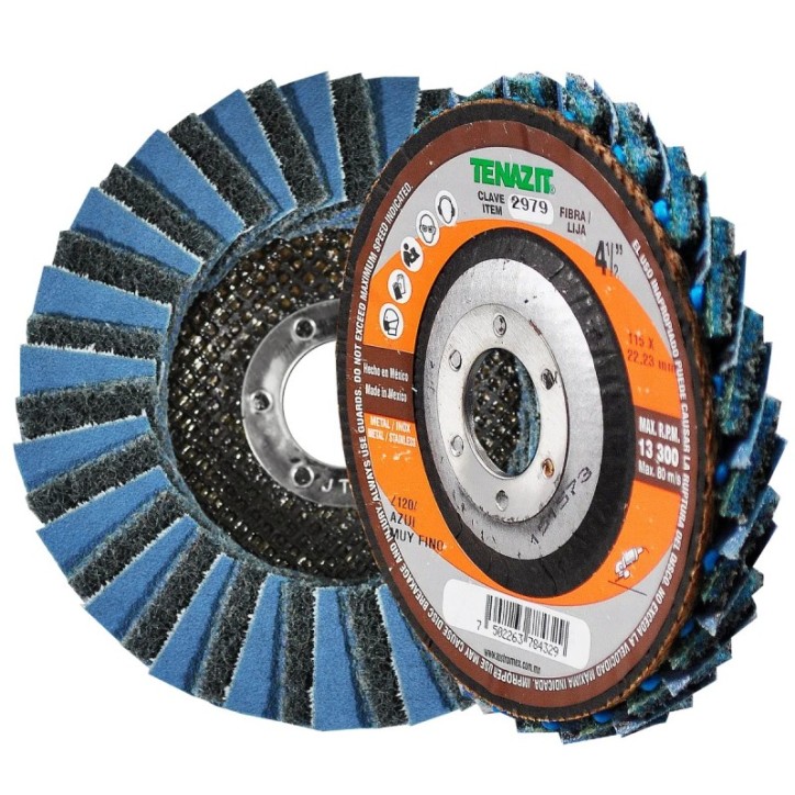 Disco laminado de fibra muy fina con lija de zirconio, grano 120 de 4-1/2 x 7/8 pulg