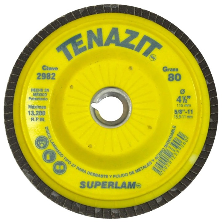 Disco laminado, especificación SUPERLAM Z80, grano zirconio, de 4-1/2 x 5/8-11 pulg.