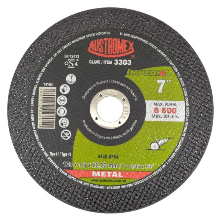 Disco abrasivo para corte de metal de 7 x 1/16 x 7/8 pulg.