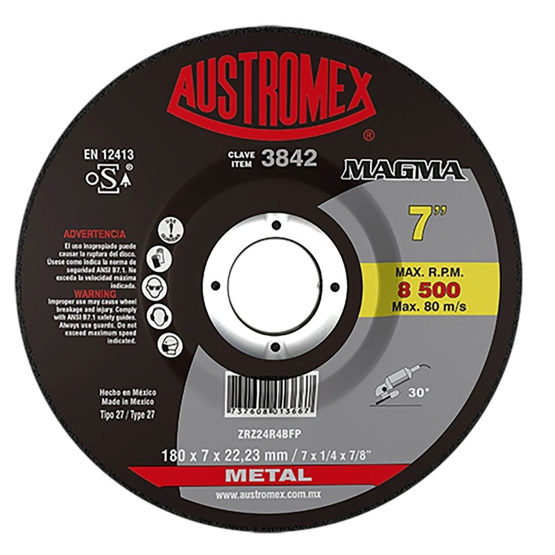 Austromex 3842 Disco abrasivo para corte de metal de 7 x 1/16 x 7/8 pulg.