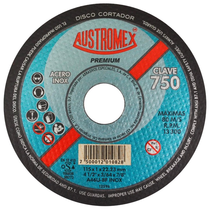 Disco abrasivo para corte de acero inoxidable de 4-1/2 x 3/64 x 7/8 pulg. Disco abrasivo para corte de acero inoxidable de 4-1/2 x 3/64 x 7/8 pulg.