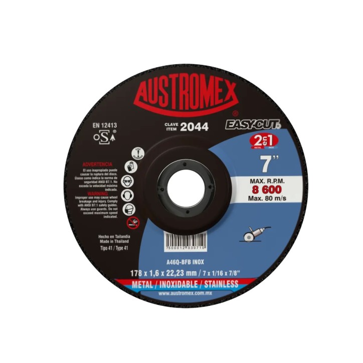 Disco abrasivo para corte preciso de metal y acero inoxidable de 7 x 1/16 x 7/8 pulg.