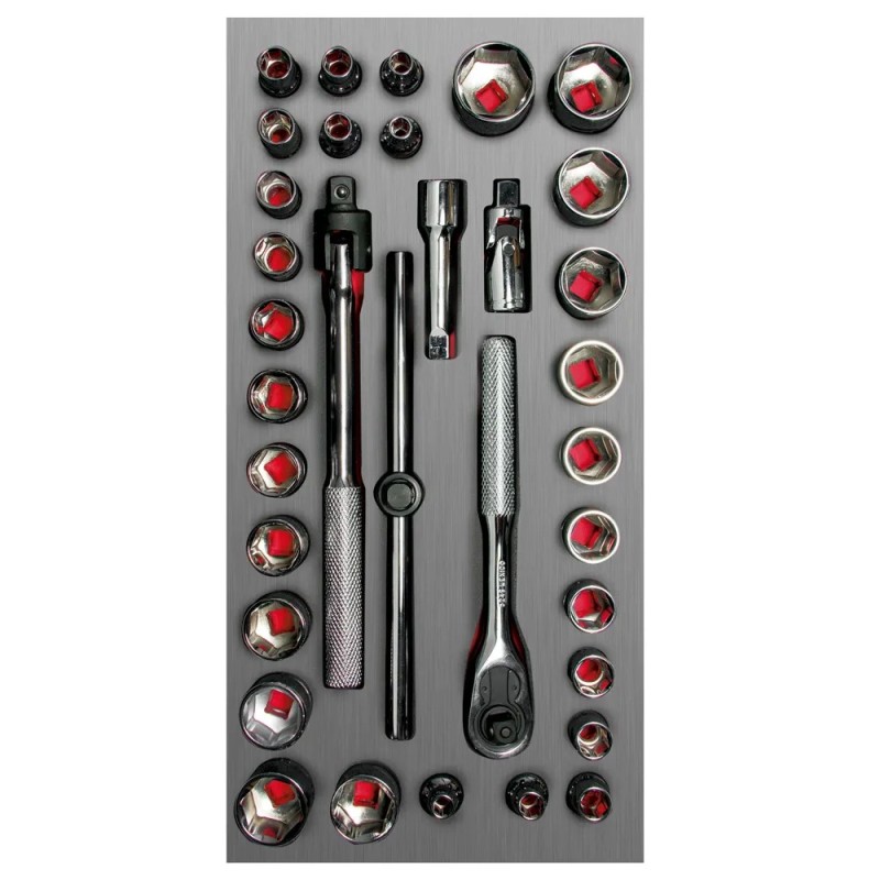 Urrea CH104L Juego de dados cortos y accesorios cuadro de 3/8" combinados 34 piezas Urrea
