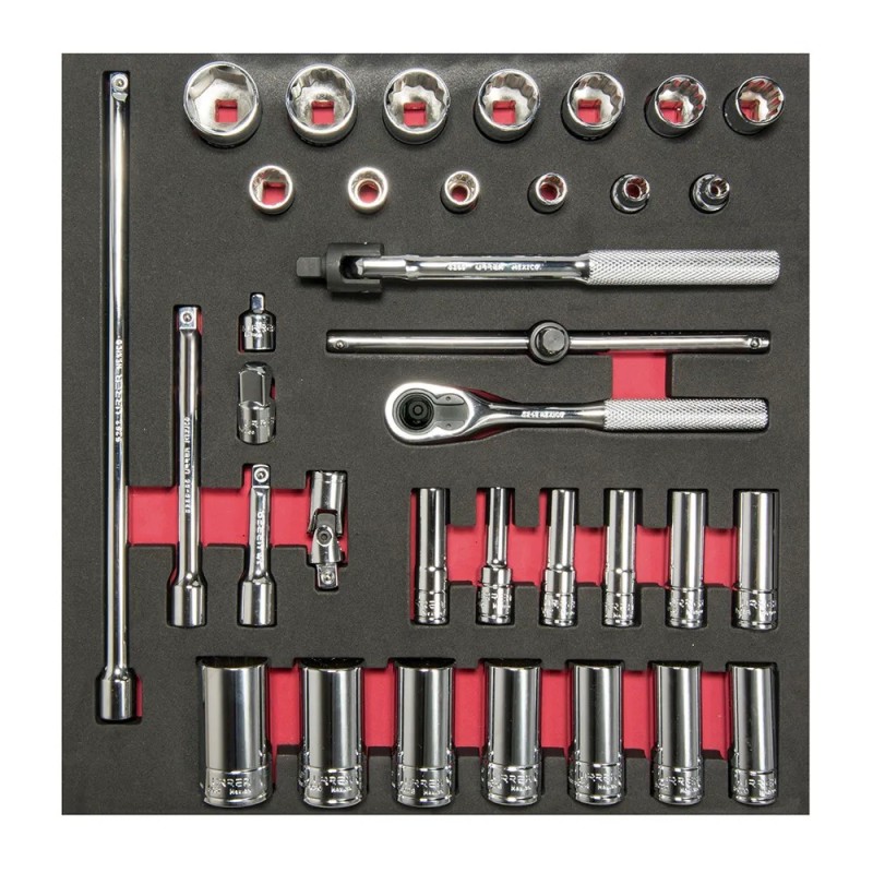 Urrea CH201 Juego de dados cortos largos y accesorios cuadro de 3/8" en pulgadas 35 piezas Urrea
