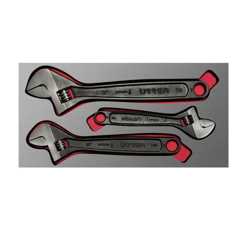 Urrea CH114L Juego de llaves ajustables fosfatizadas con cubierta laminada 3 piezas Urrea