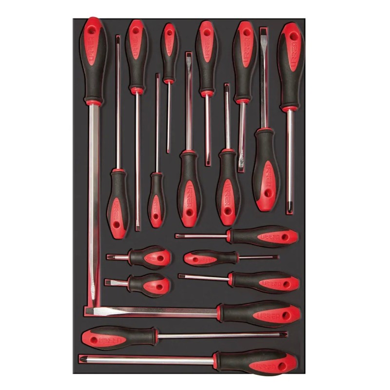 Urrea CH307 Juego de destornilladores mango bimaterial varias puntas bandeja laminada 19 piezas Urrea