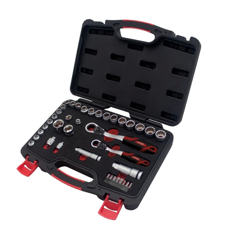 Urrea 4752GT Juego de dados y accesorios cuadro de 3/8" y 1/2" Go-Through combinado 39 piezas Urrea