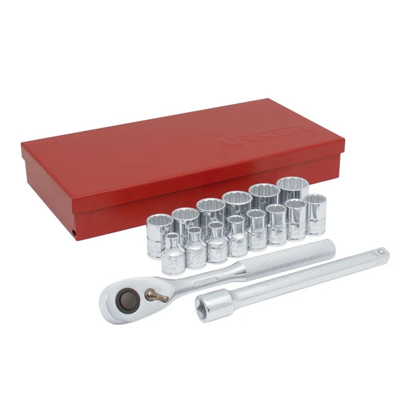 Urrea 52218 Juego de dados y accesorios cuadro de 3/8" métrico 17 piezas Urrea