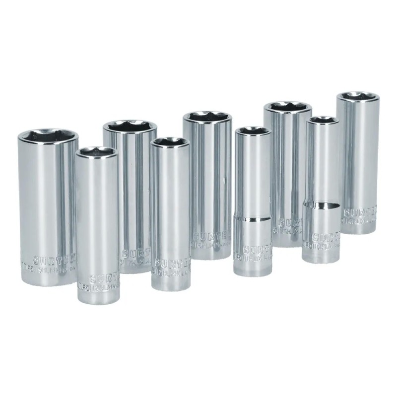 Surtek S12M Juego de dados largos cuadro de 3/8" 6 puntas métricos 9 piezas Surtek