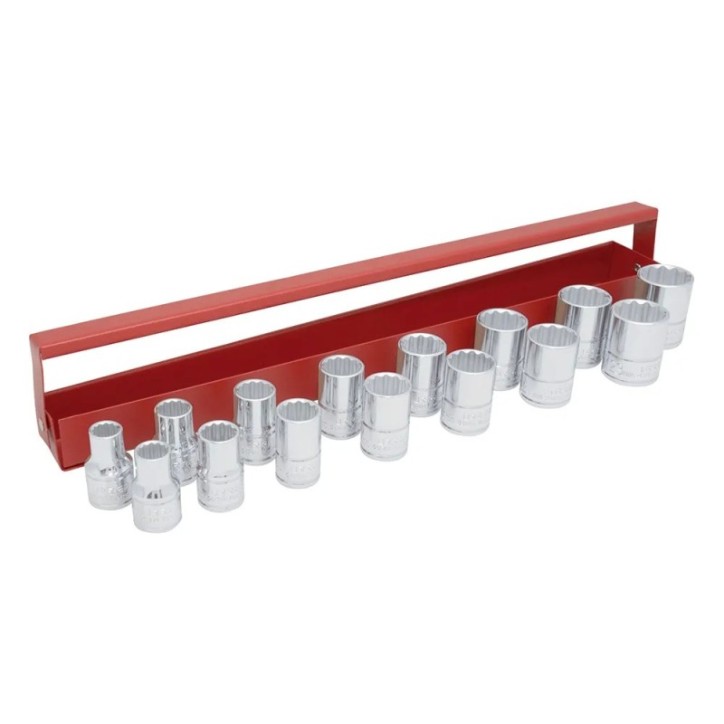 Juego de dados cuadro de 1/2", 12 puntas, métricos, 15 piezas Urrea
