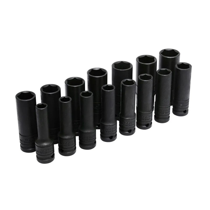 Urrea 73214MD Juego de dados de impacto largos pared delgada cuadro de 1/2" 6 puntas métricos 15pz Urrea