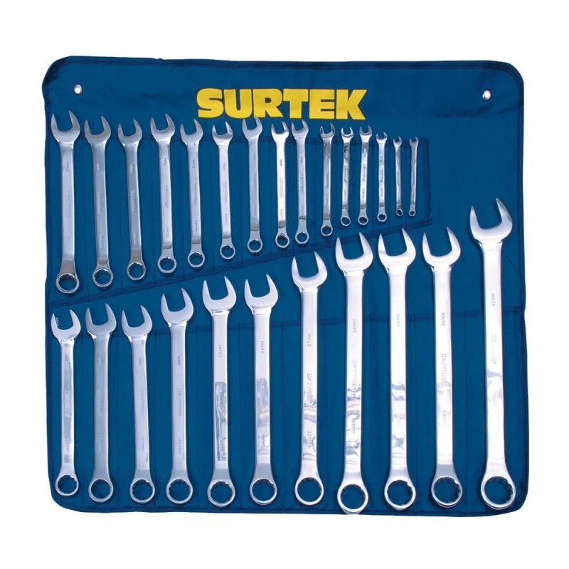 Surtek 100565 Juego de llaves combinadas pulido espejo métricas 12 puntas 26 piezas Surtek