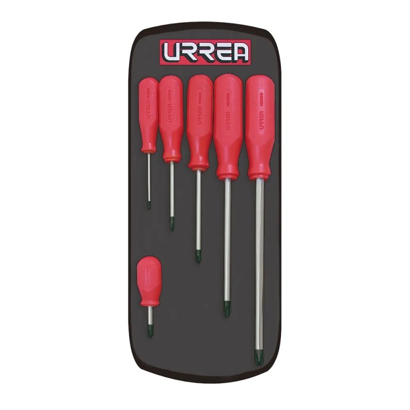 Urrea 9600AR Juego de destornilladores con mango rojo punta Phillips 6 piezas Urrea