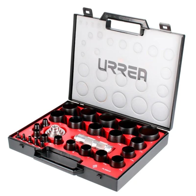 Urrea 49902 Juego de sacabocados con mango adaptador ergonónico de 1/8" a 2" 27 piezas Urrea
